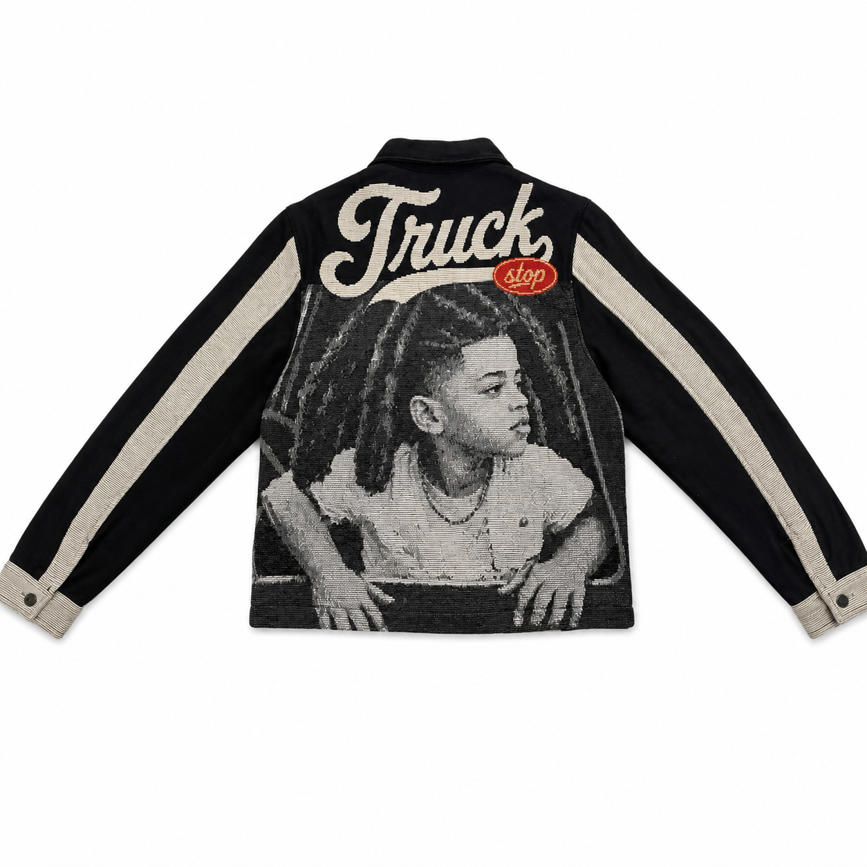 TRUCK STOP HANDMADE TAPESTRY JACQUARD ZIPPERED JACKET BLACK