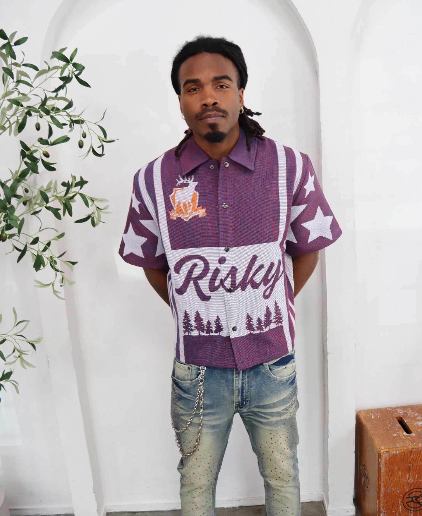 BOYS OF AMERICA HANDMADE TAPESTRY JACQUARD FABRIC WORK PURPLE SHIRT