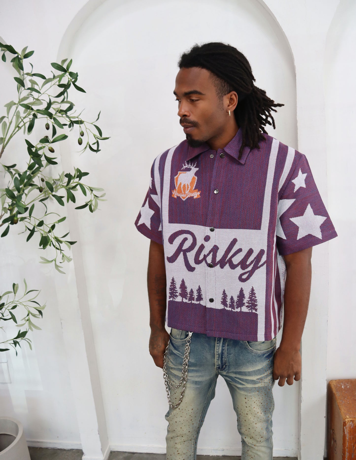 BOYS OF AMERICA HANDMADE TAPESTRY JACQUARD FABRIC WORK PURPLE SHIRT