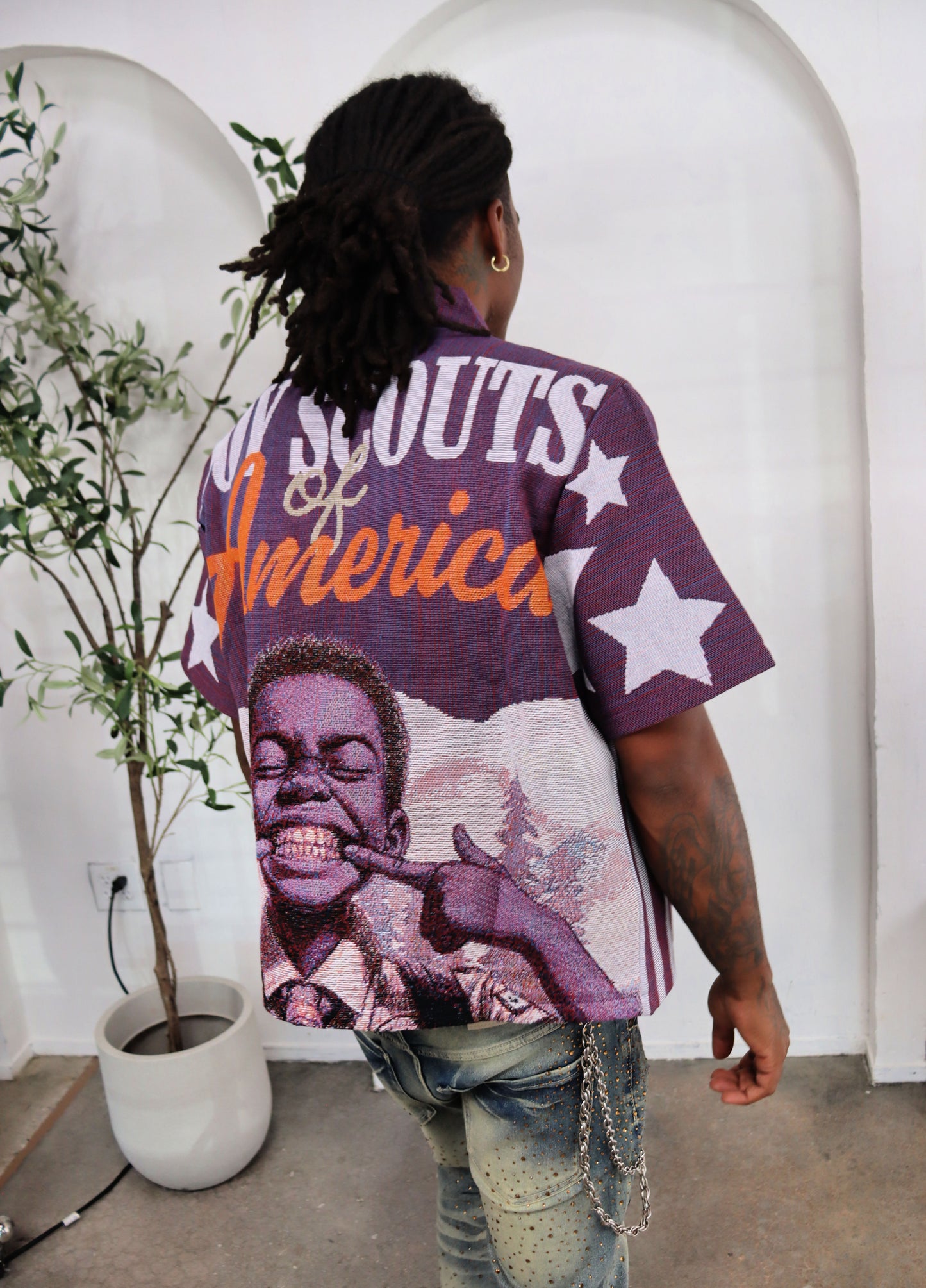 BOYS OF AMERICA HANDMADE TAPESTRY JACQUARD FABRIC WORK PURPLE SHIRT