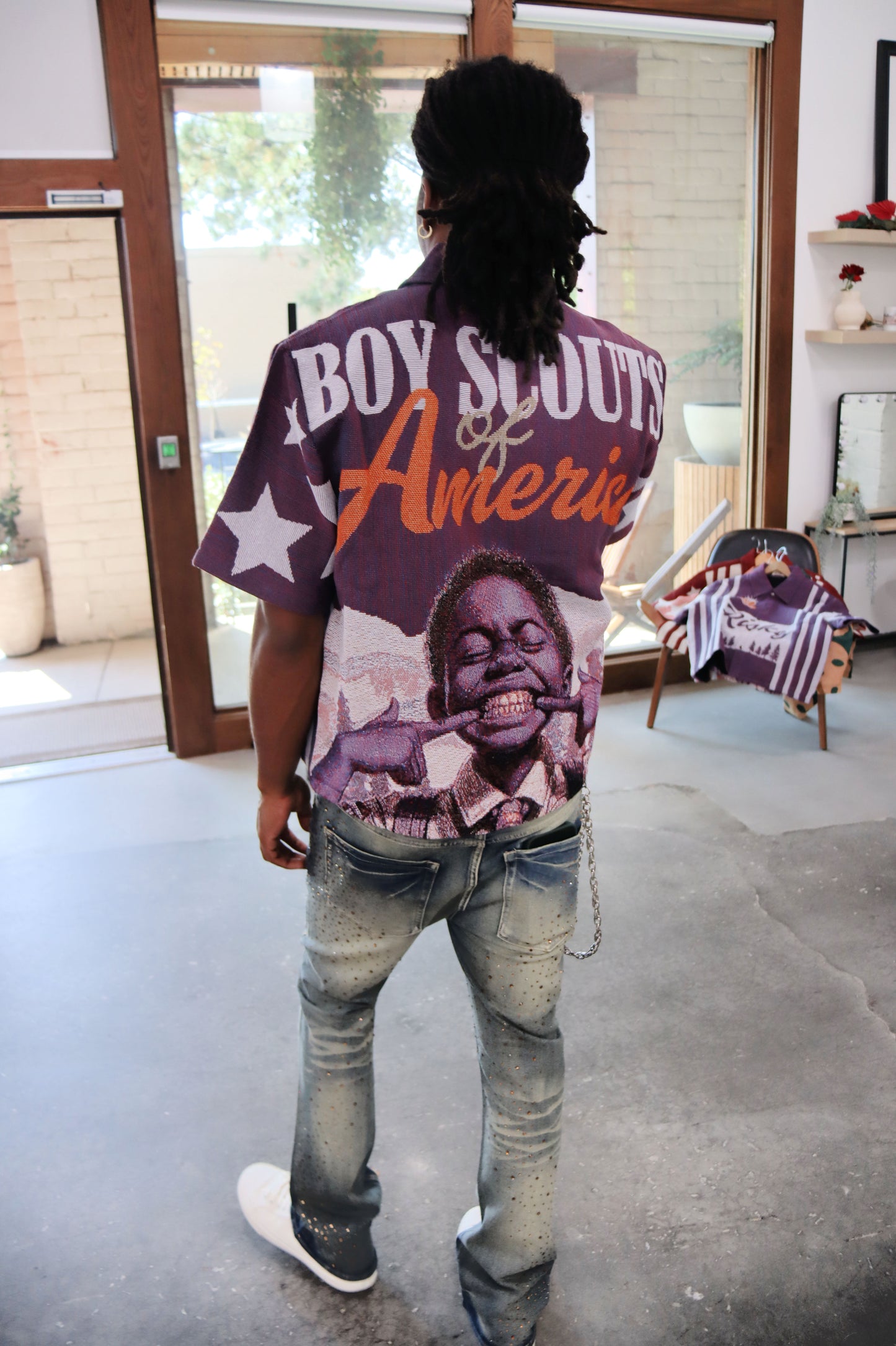 BOYS OF AMERICA HANDMADE TAPESTRY JACQUARD FABRIC WORK PURPLE SHIRT