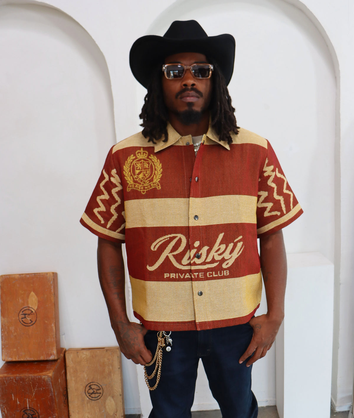 NEW MONEY TAPESTRY JACQUARD FABRIC SHIRT BROWN