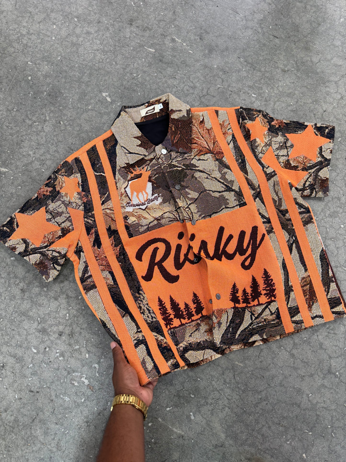 BOYS OF AMERICA HANDMADE TAPESTRY JACQUARD FABRIC CAMO ORANGE