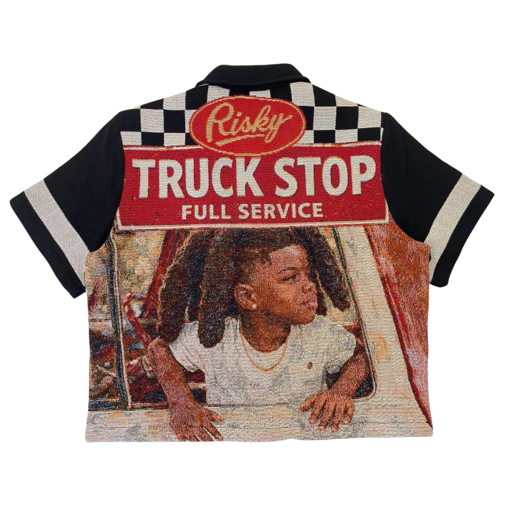 TRUCK STOP HANDMADE TAPESTRY JACQUARD FABRIC WORK SHIRT BLACK