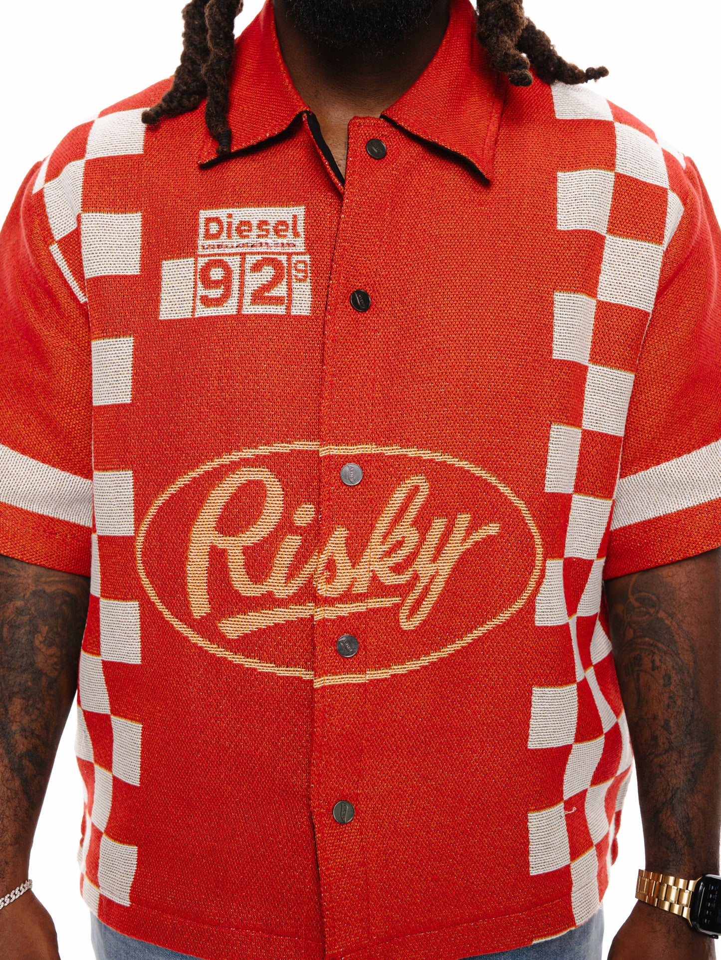 TRUCK STOP HANDMADE TAPESTRY JACQUARD FABRIC WORK SHIRT RED