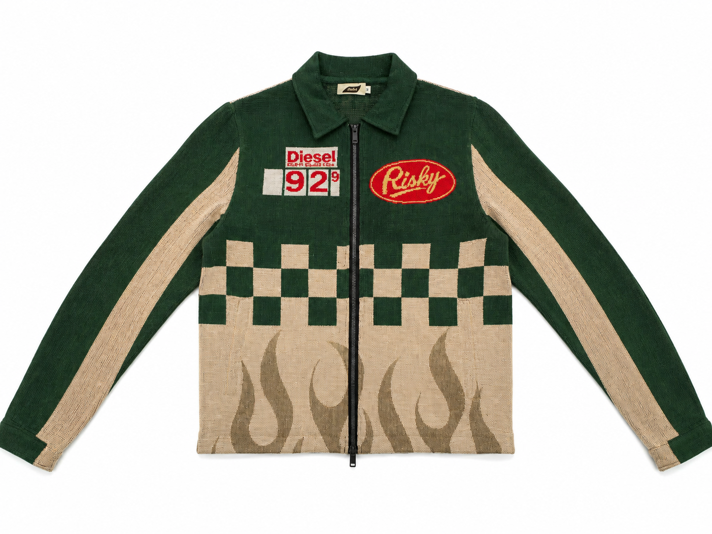 TRUCK STOP HANDMADE TAPESTRY JACQUARD ZIPPERED JACKET GREEN