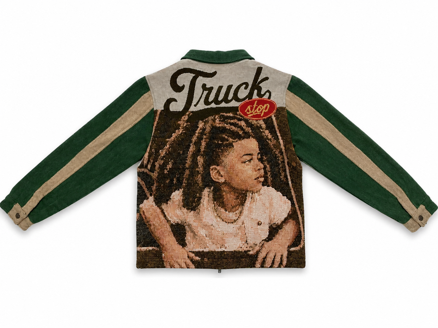 TRUCK STOP HANDMADE TAPESTRY JACQUARD ZIPPERED JACKET GREEN