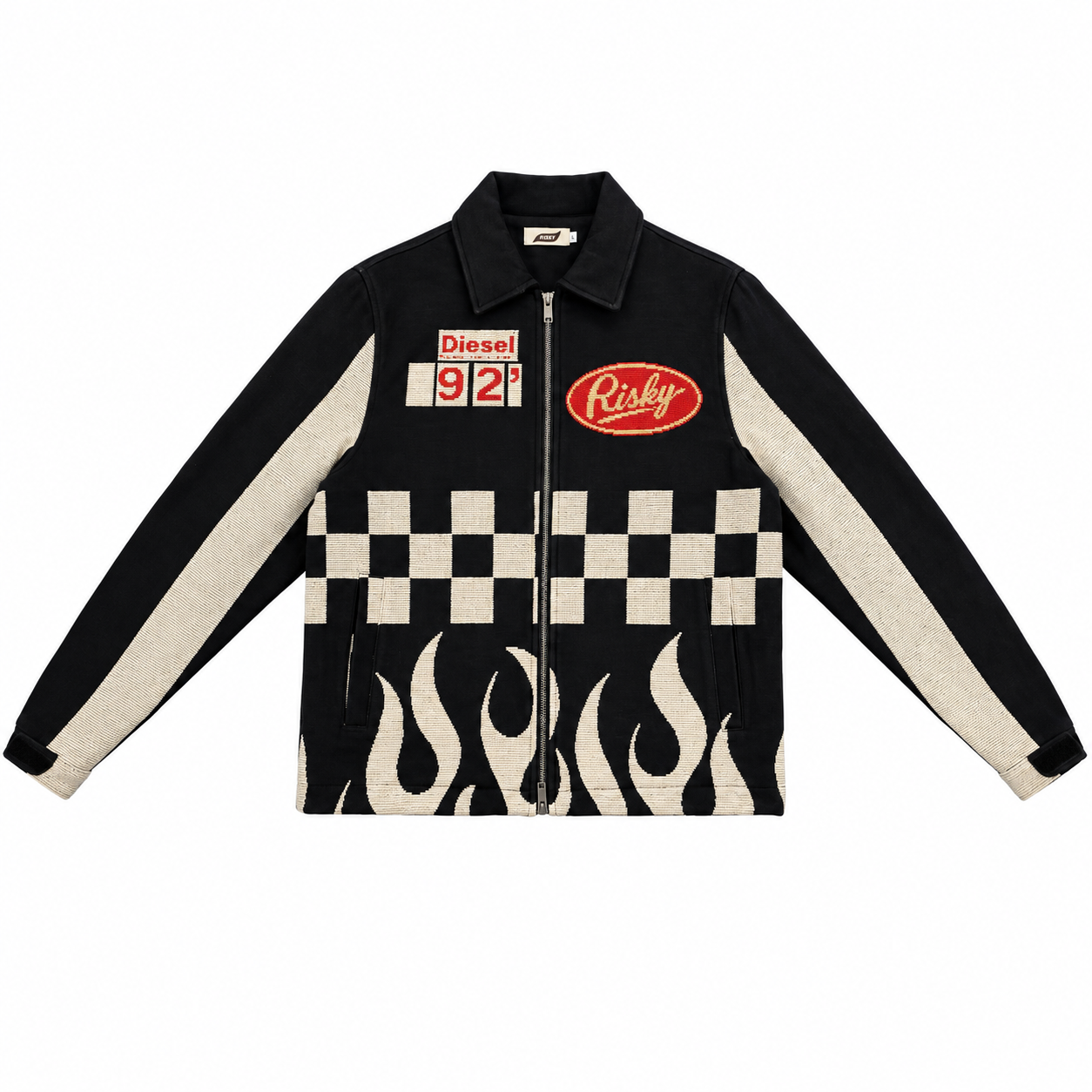 TRUCK STOP HANDMADE TAPESTRY JACQUARD ZIPPERED JACKET BLACK