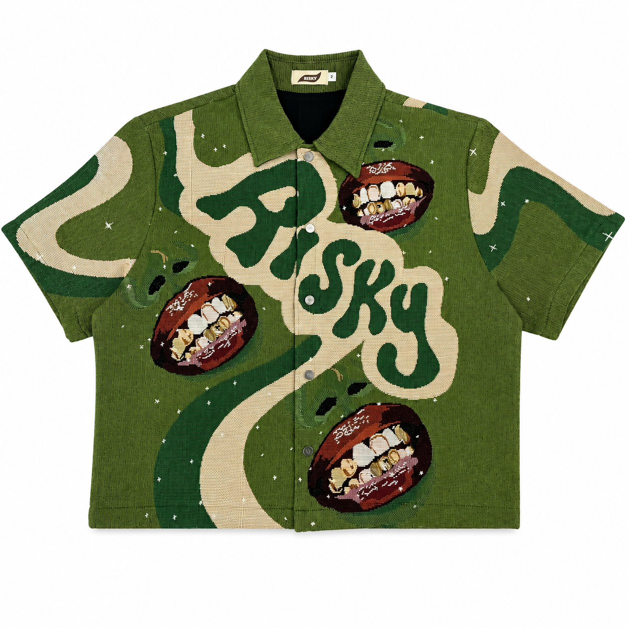 GOLD GRILLZ HANDMADE TAPESTRY JACQUARD SHIRT GREEN