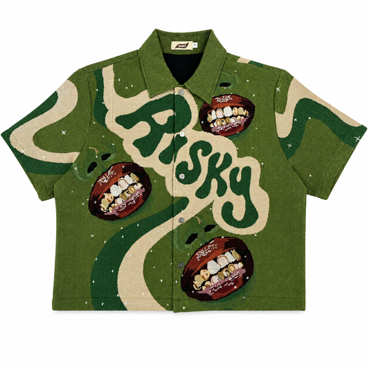 GOLD GRILLZ HANDMADE TAPESTRY JACQUARD SHIRT GREEN