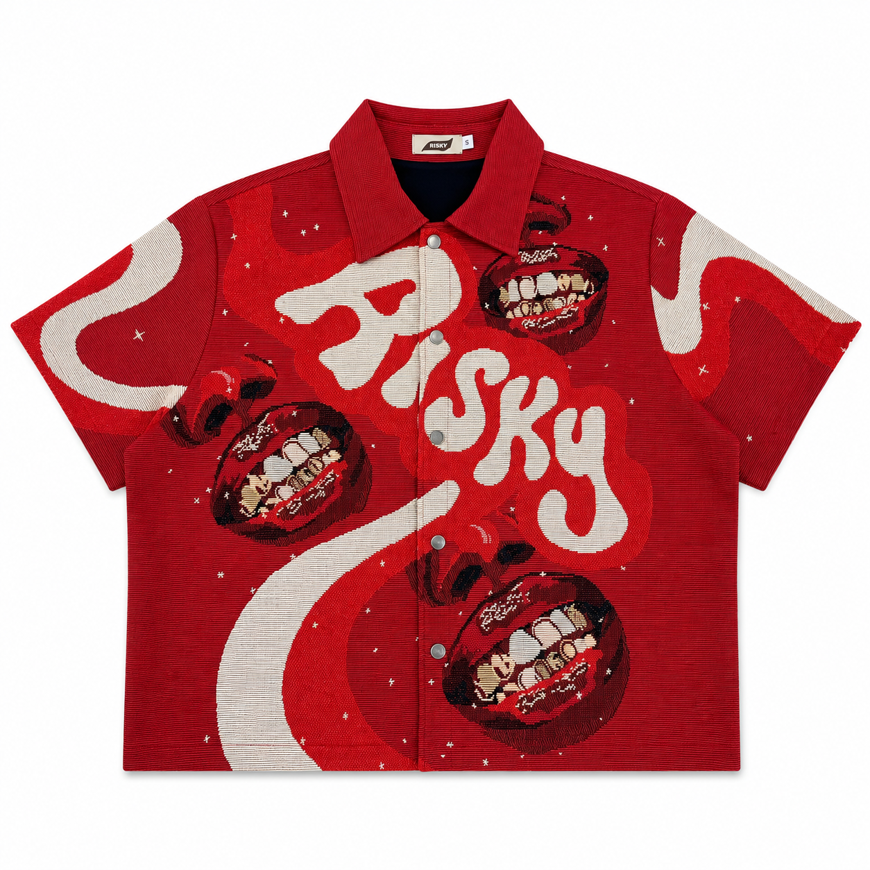 GOLD GRILLZ HANDMADE TAPESTRY JACQUARD SHIRT RED