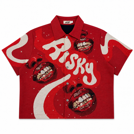 GOLD GRILLZ HANDMADE TAPESTRY JACQUARD SHIRT RED