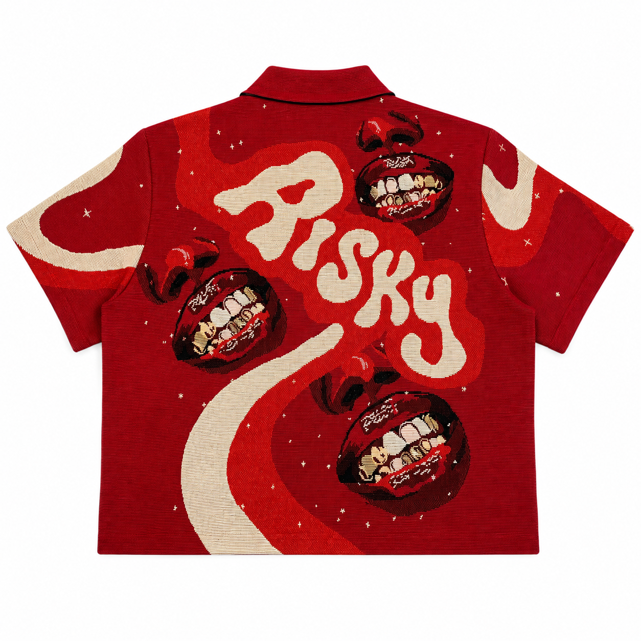 GOLD GRILLZ HANDMADE TAPESTRY JACQUARD SHIRT RED