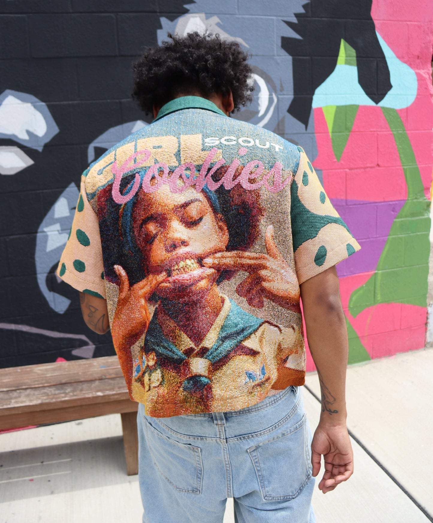 GIRL SCOUT COOKIES  HANDMADE TAPESTRY JACQUARD FABRIC WORK SHIRT