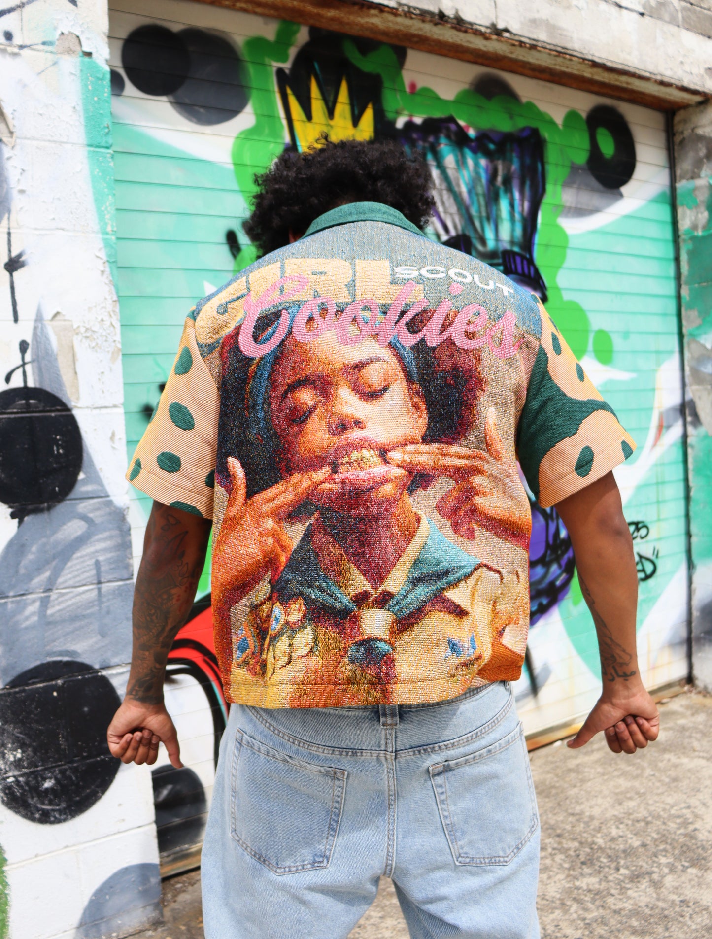 GIRL SCOUT COOKIES  HANDMADE TAPESTRY JACQUARD FABRIC WORK SHIRT