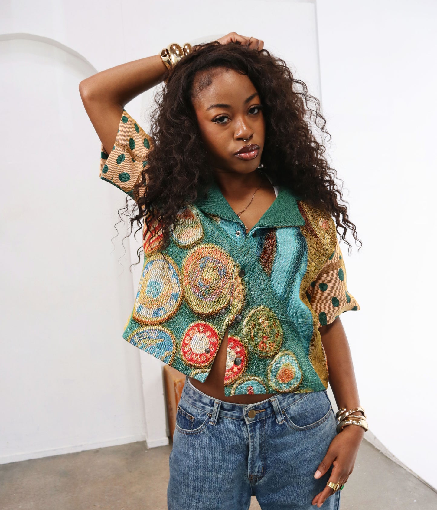 (WOMENS) GIRL SCOUT COOKIES HANDMADE TAPESTRY JACQUARD SHIRT