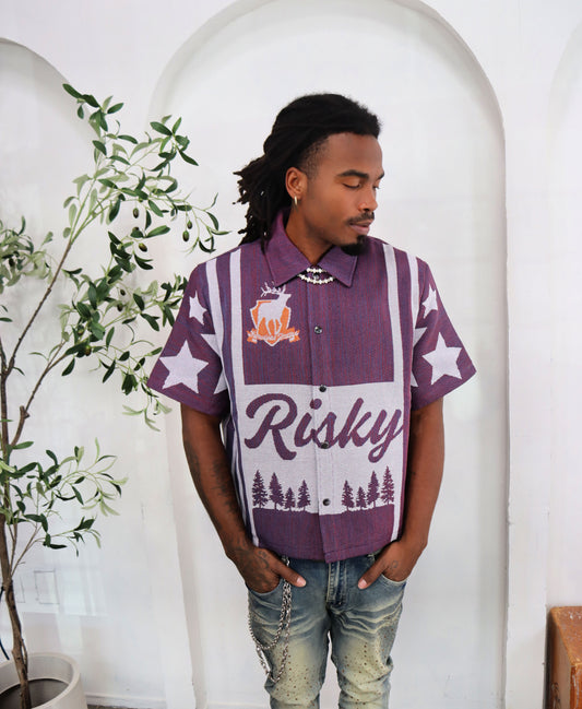 BOYS OF AMERICA HANDMADE TAPESTRY JACQUARD FABRIC WORK PURPLE SHIRT