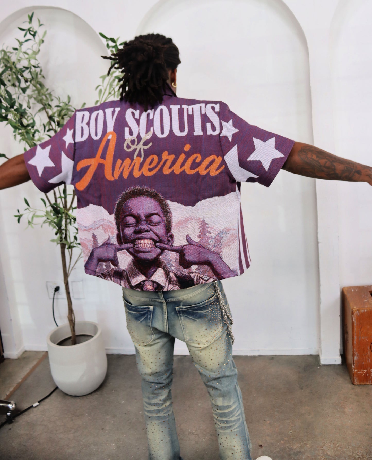 BOYS OF AMERICA HANDMADE TAPESTRY JACQUARD FABRIC WORK PURPLE SHIRT