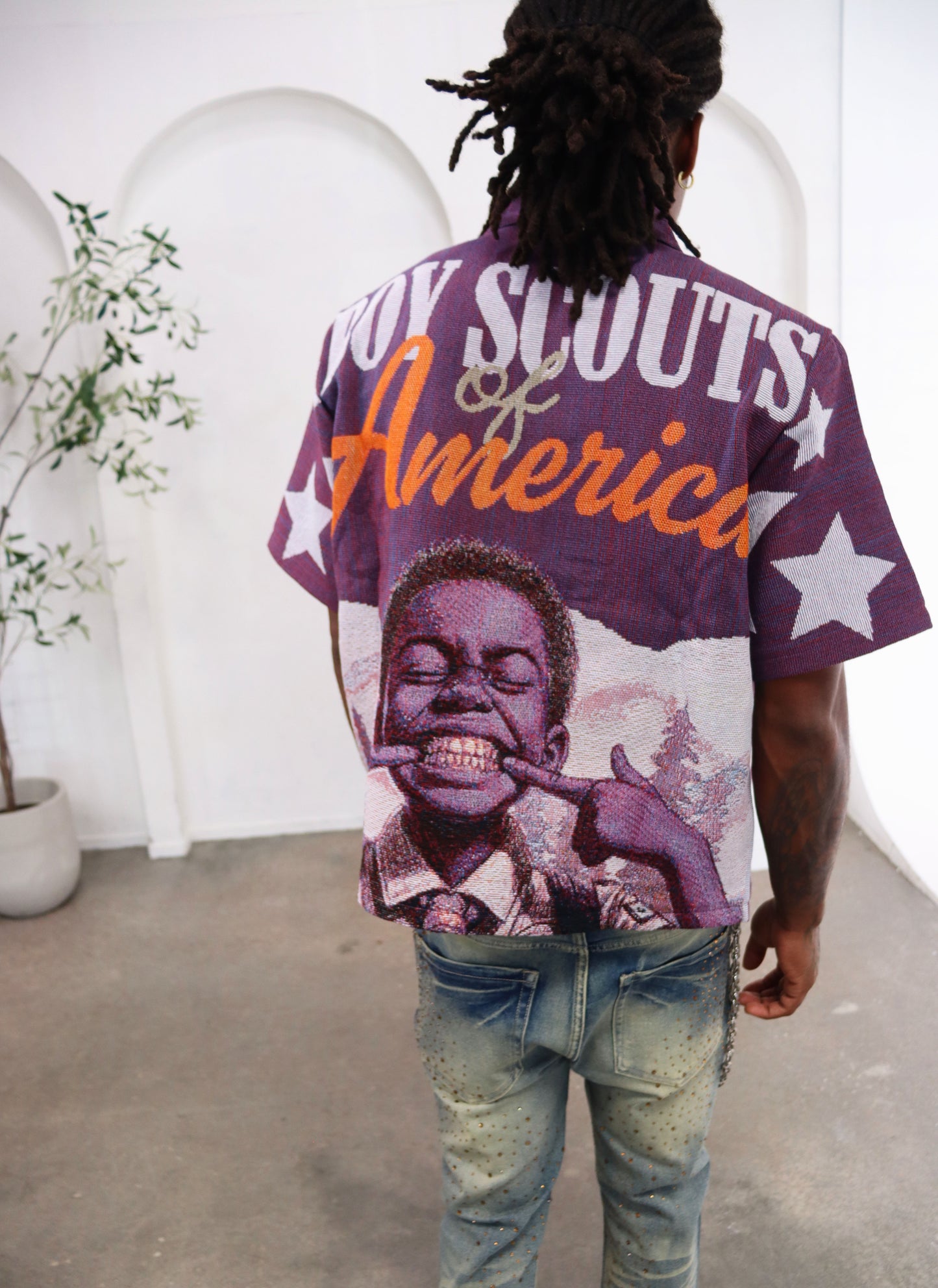 BOYS OF AMERICA HANDMADE TAPESTRY JACQUARD FABRIC WORK PURPLE SHIRT