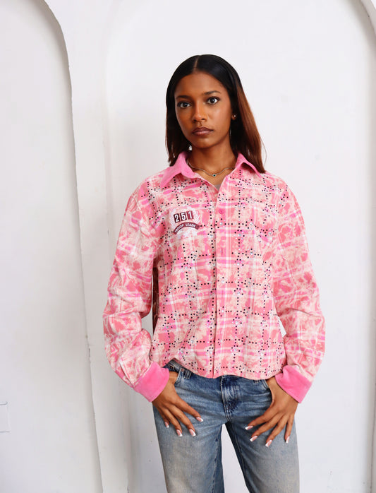 GIRL SCOUT COOKIES RHINESTONE FLANNEL SHIRT PINK