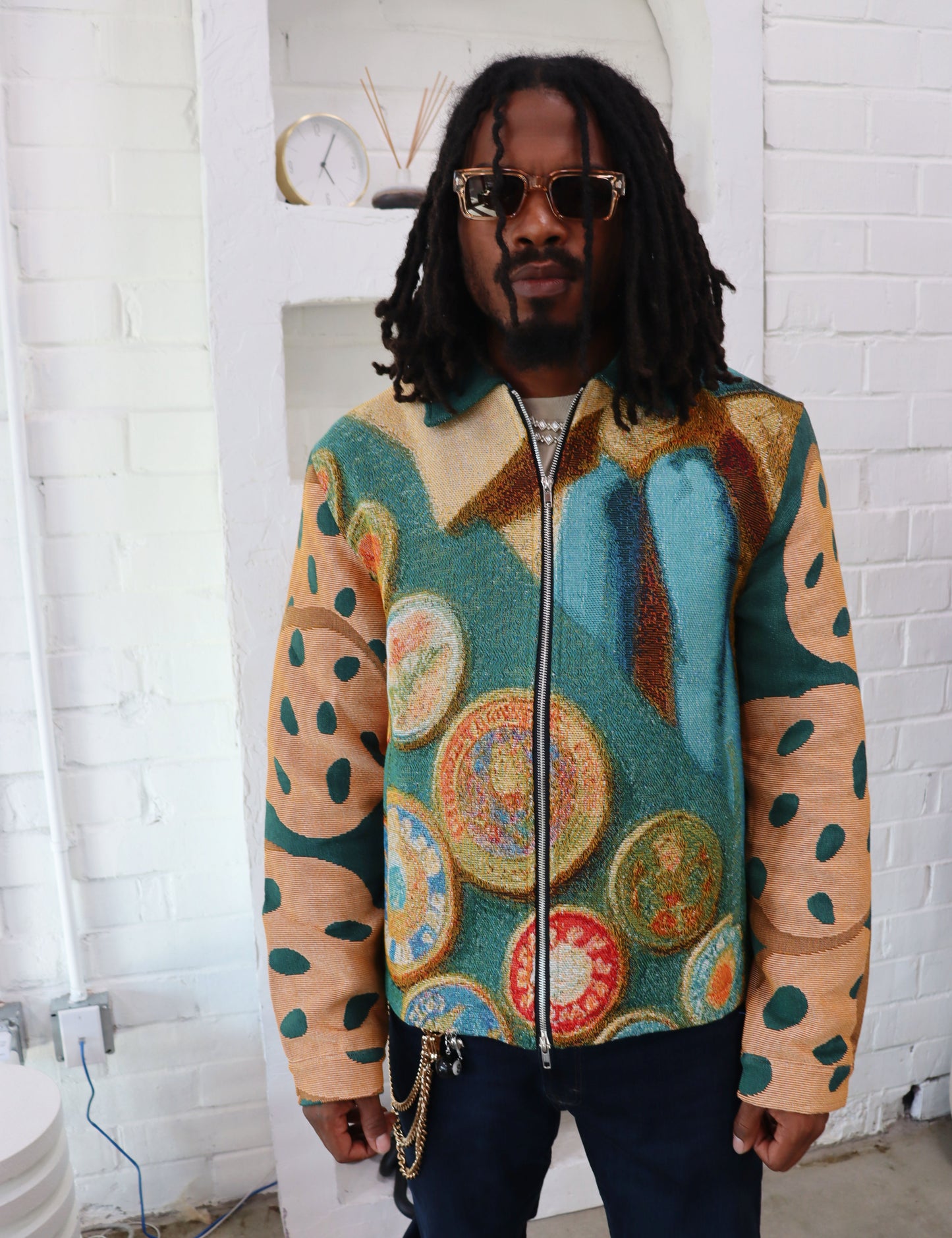 (MENS) GIRL SCOUT COOKIES HANDMADE TAPESTRY JACQUARD ZIPPERED JACKET