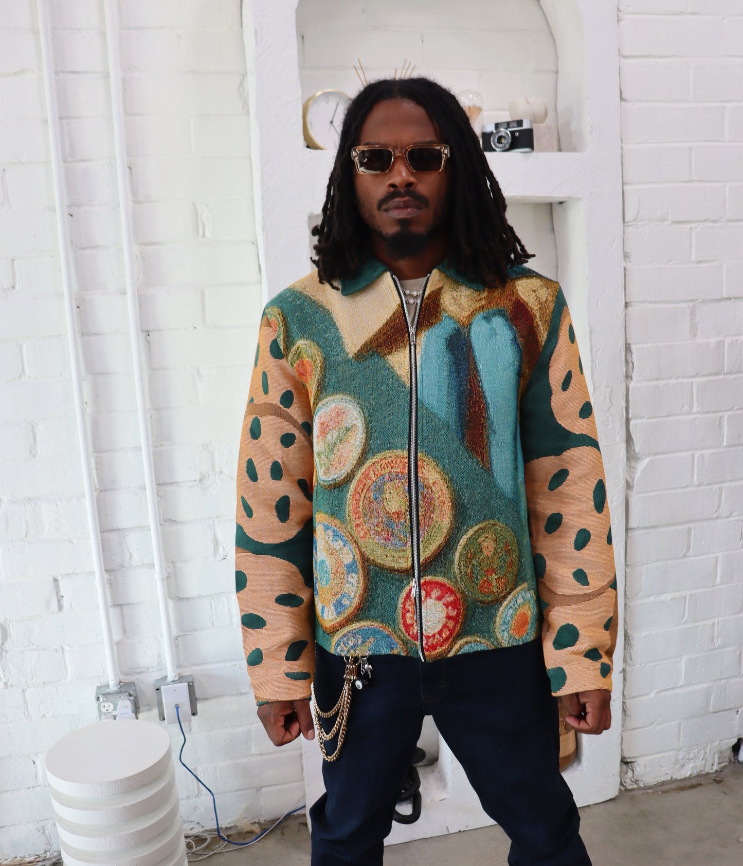 (MENS) GIRL SCOUT COOKIES HANDMADE TAPESTRY JACQUARD ZIPPERED JACKET