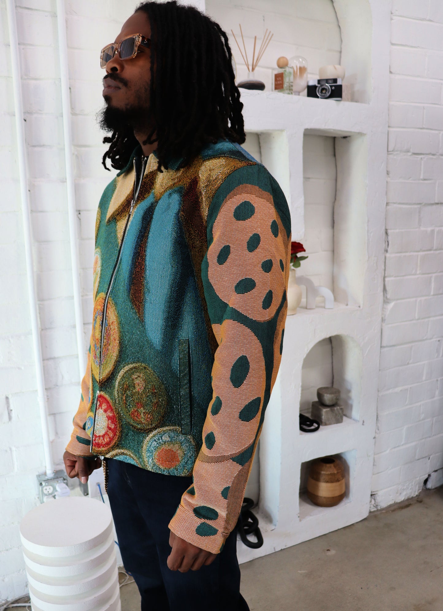 (MENS) GIRL SCOUT COOKIES HANDMADE TAPESTRY JACQUARD ZIPPERED JACKET