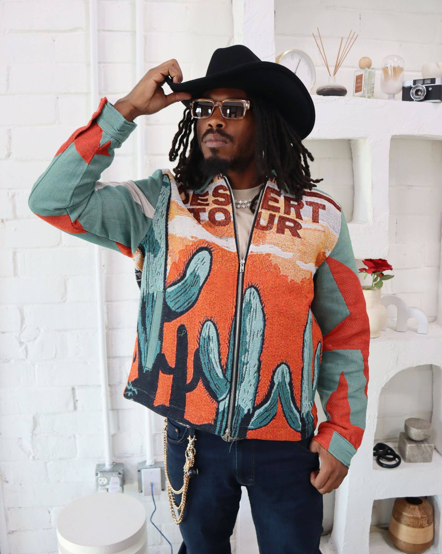 DESERT TOUR HANDMADE TAPESTRY JACQUARD FABRIC ZIPPERED JACKET