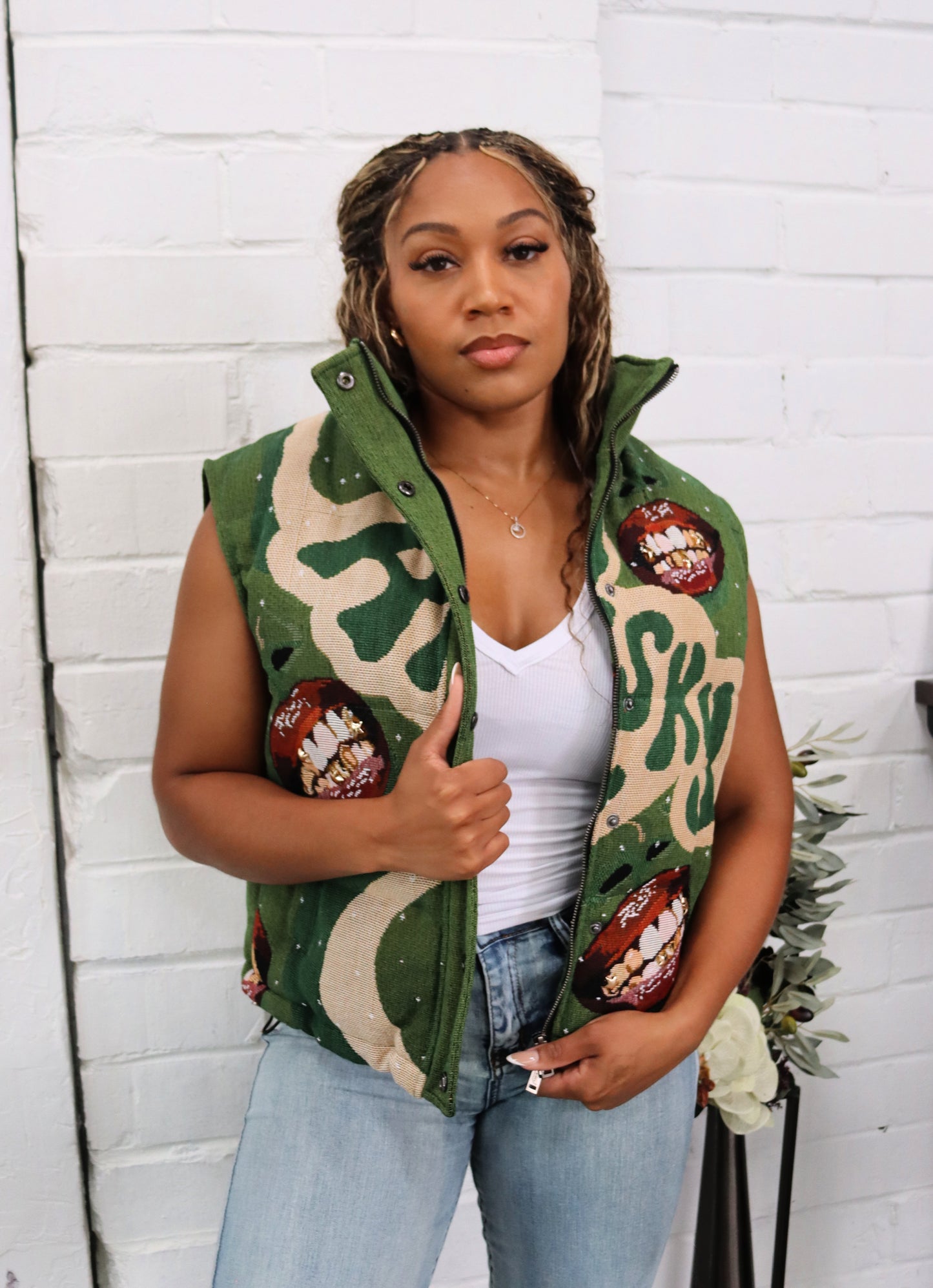GRILLZ HANDMADE TAPESTRY JACQUARD VEST GREEN