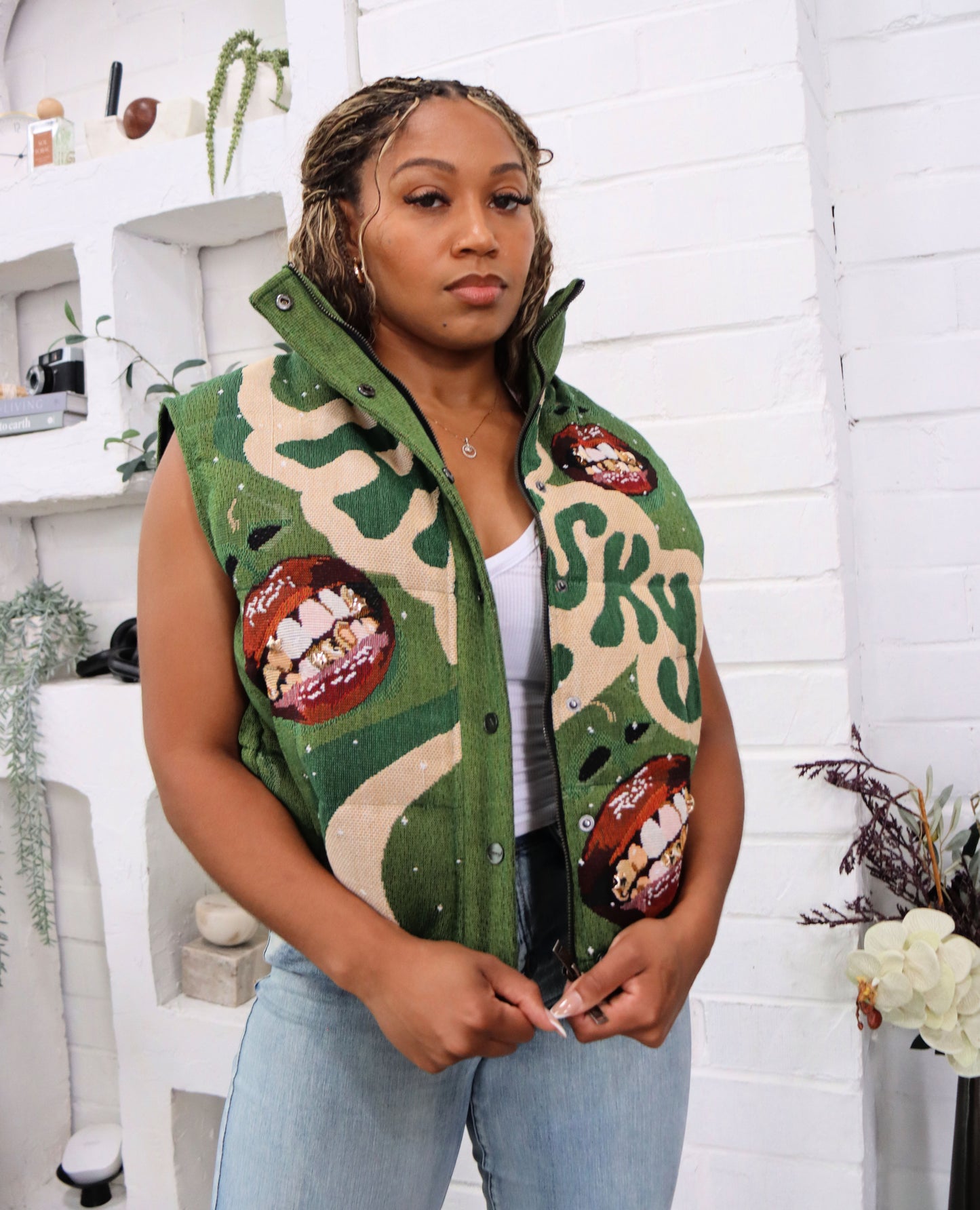GRILLZ HANDMADE TAPESTRY JACQUARD VEST GREEN
