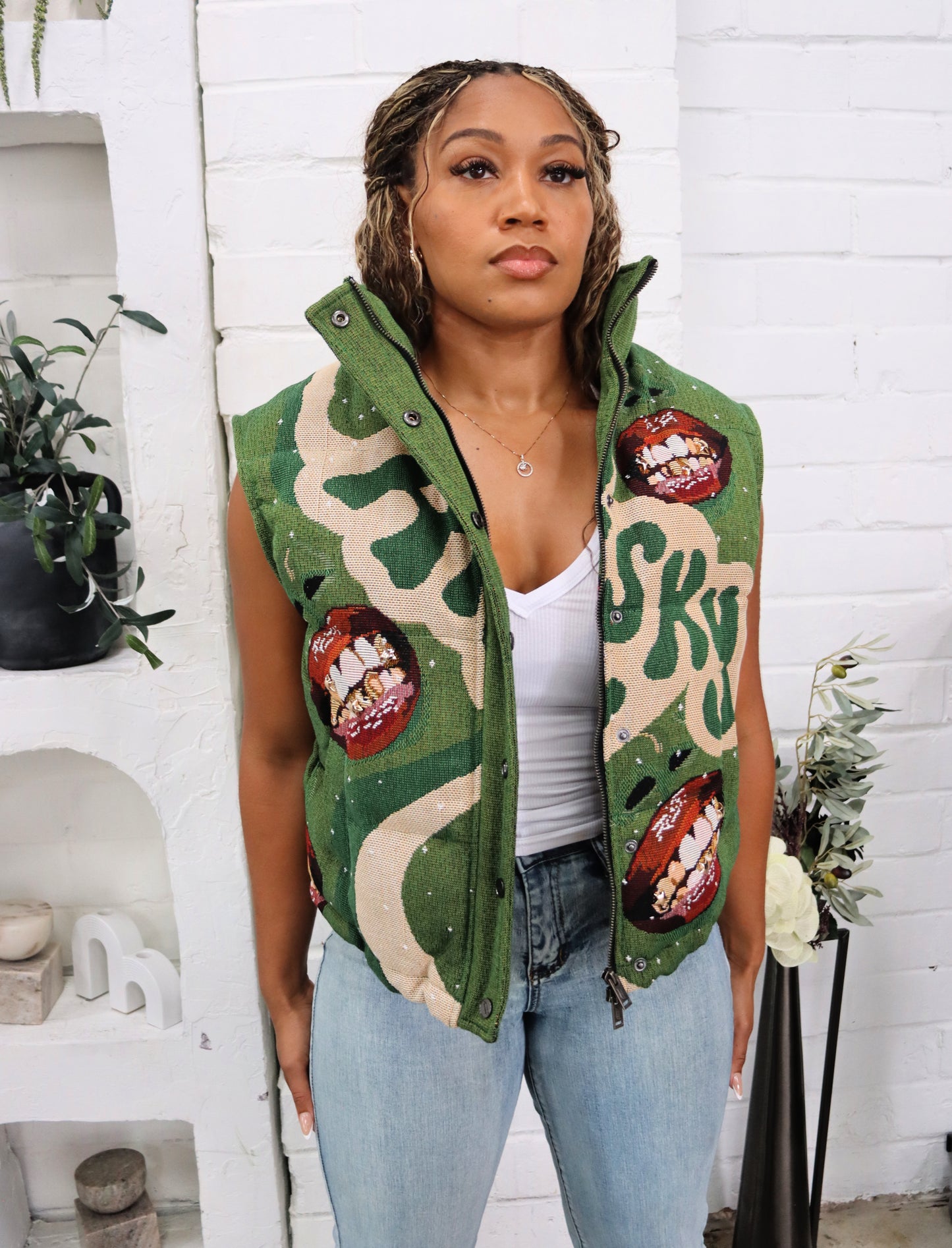 GRILLZ HANDMADE TAPESTRY JACQUARD VEST GREEN