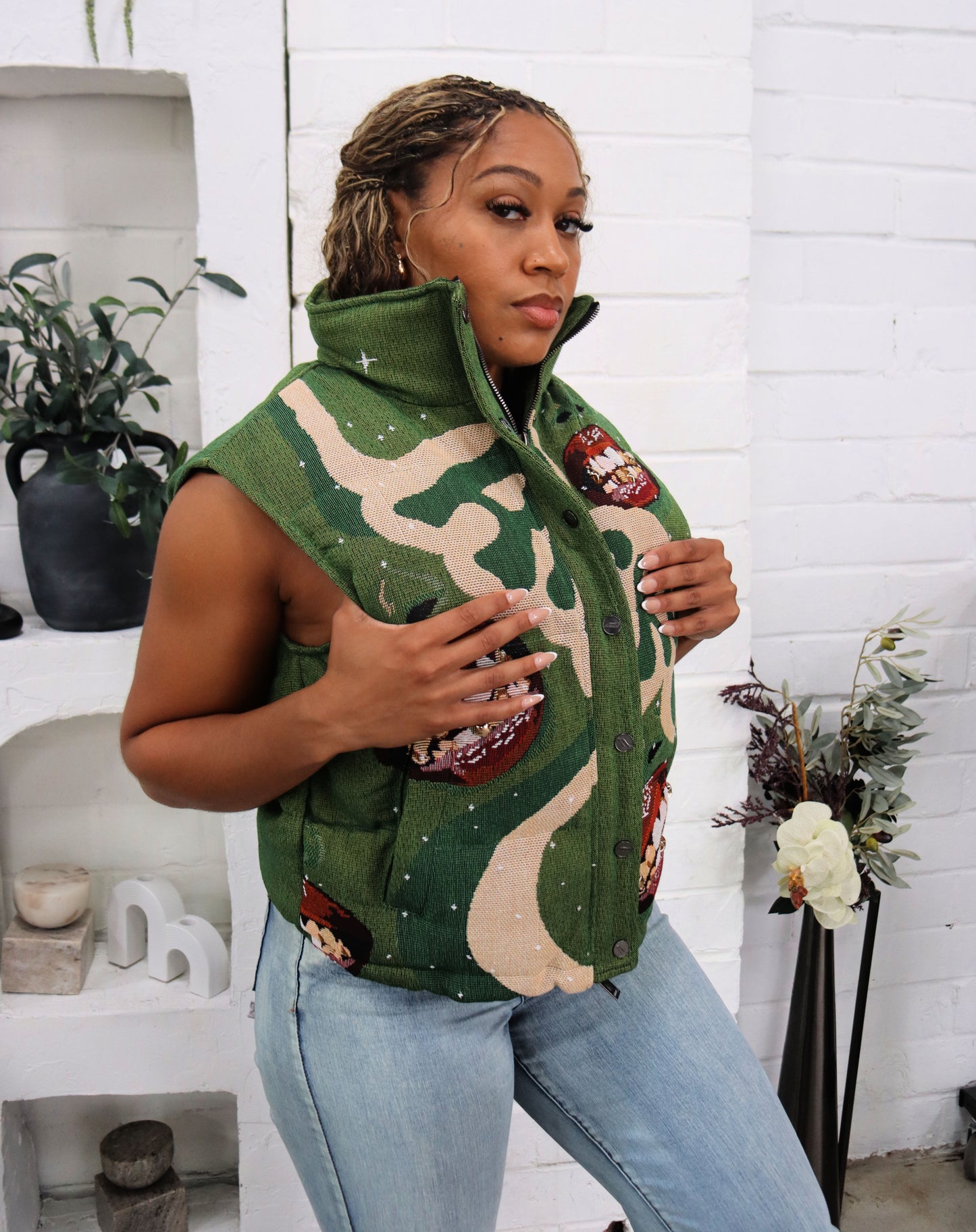 GRILLZ HANDMADE TAPESTRY JACQUARD VEST GREEN