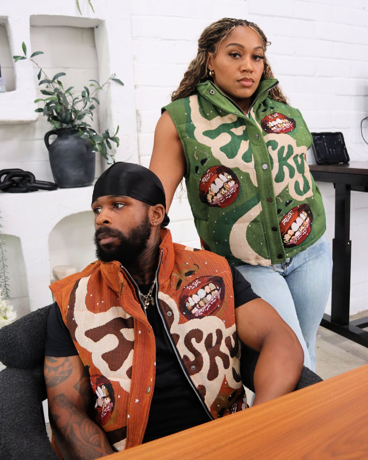 GRILLZ HANDMADE TAPESTRY JACQUARD VEST GREEN