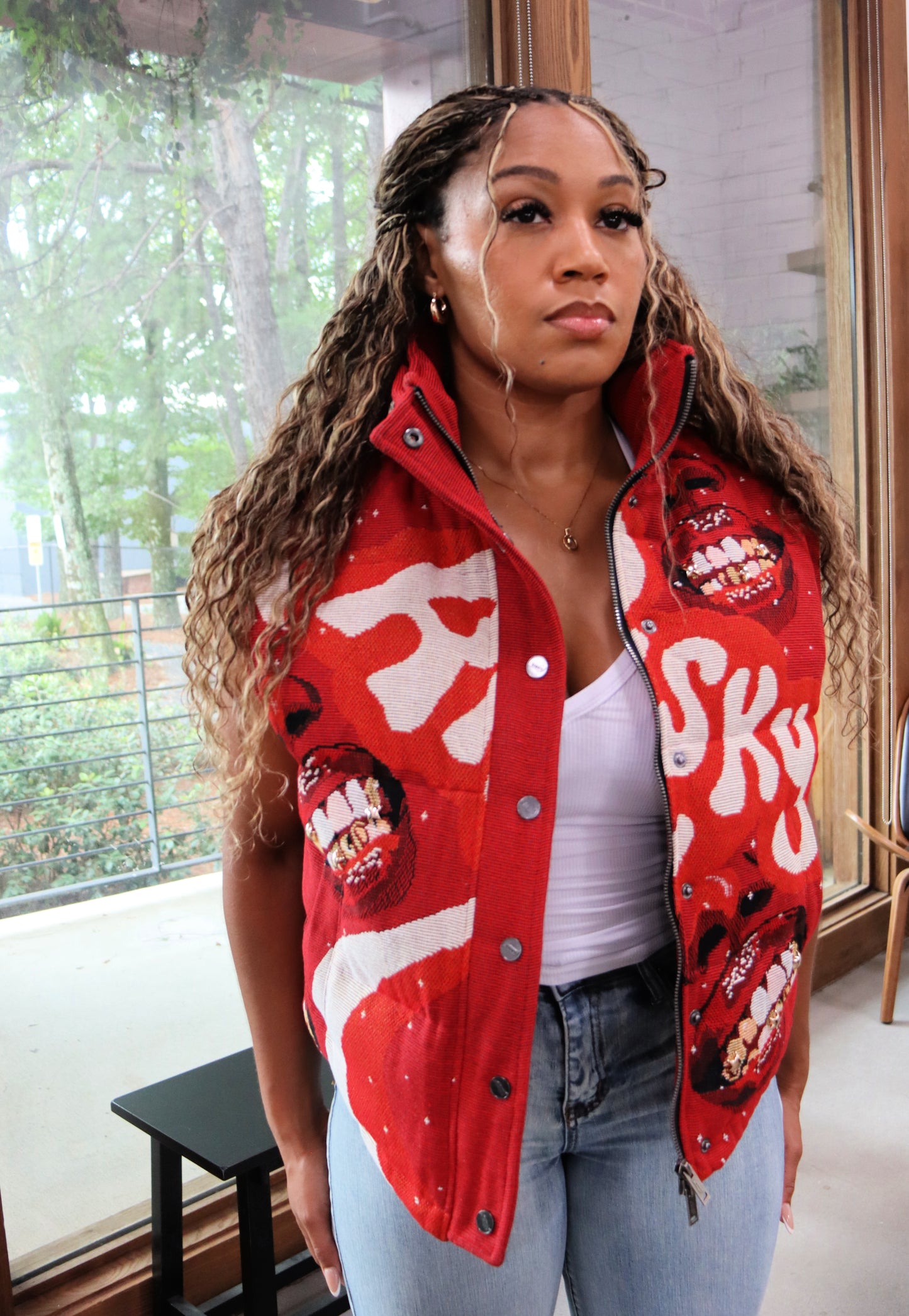 GRILLZ HANDMADE TAPESTRY JACQUARD VEST RED