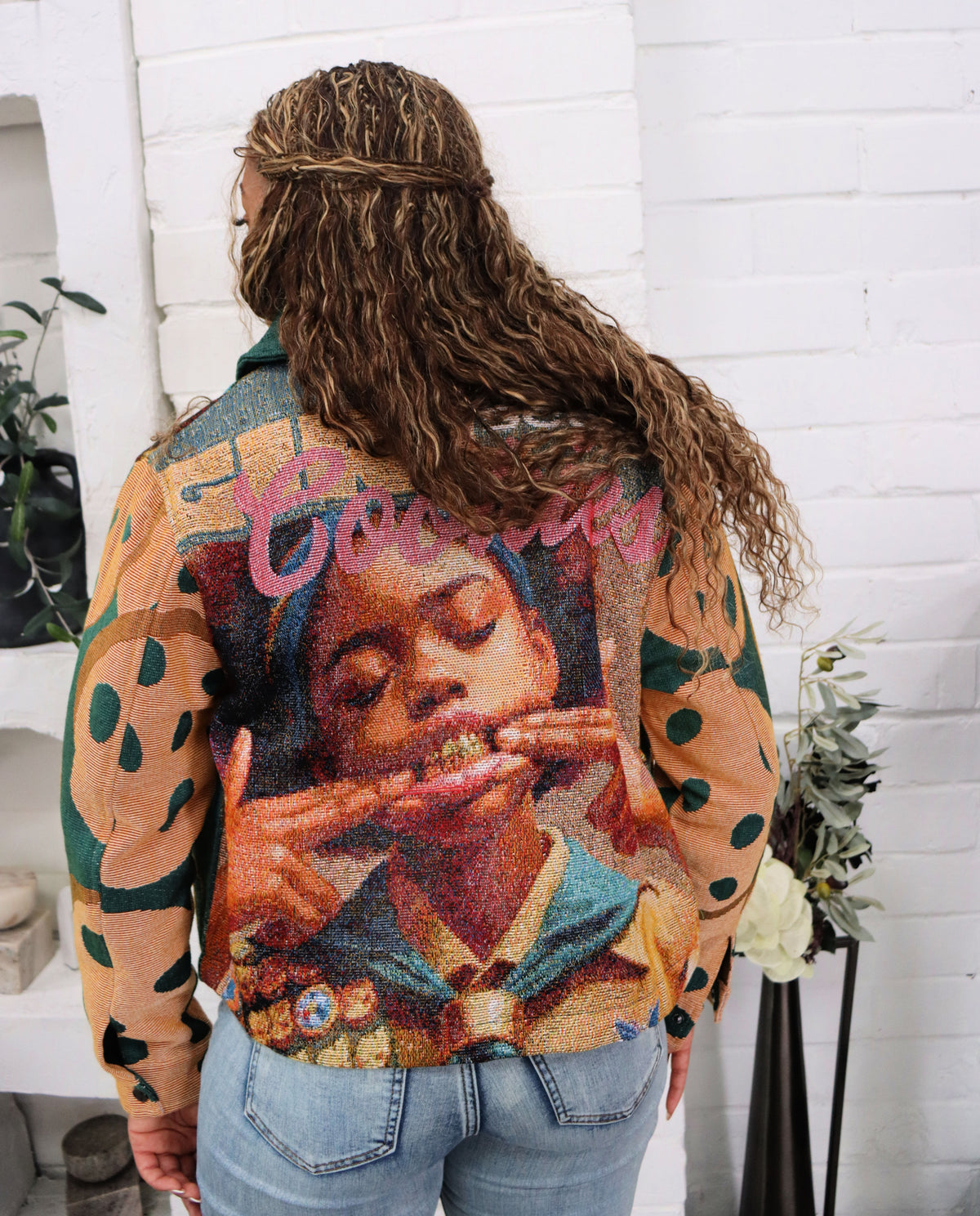 (WOMENS) GIRL SCOUT COOKIES HANDMADE TAPESTRY JACQUARD ZIPPERED JACKET