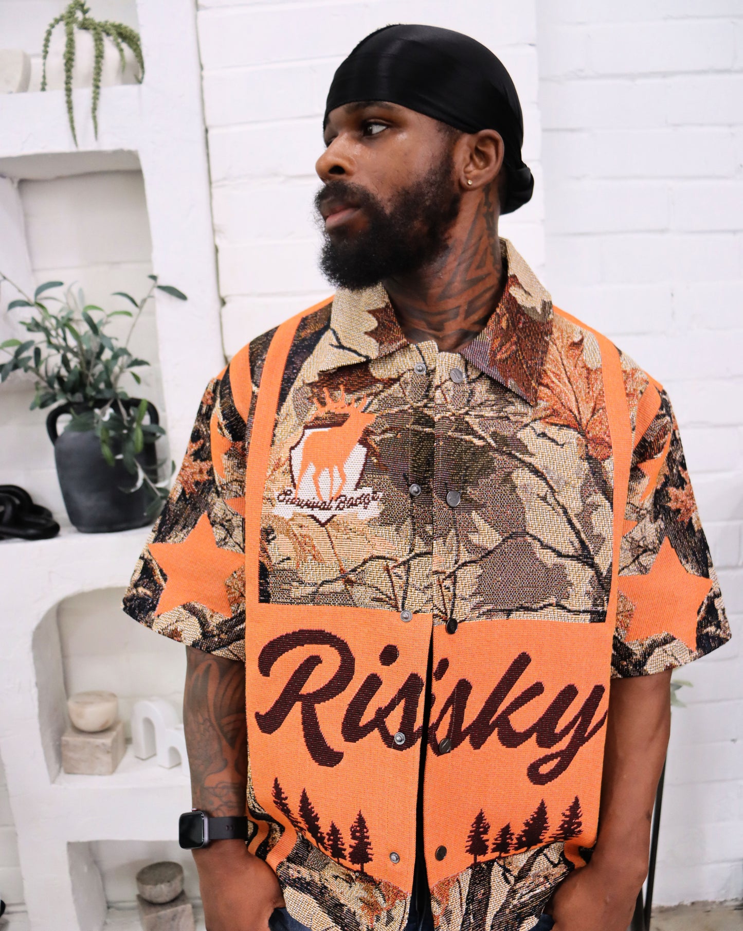 BOYS OF AMERICA HANDMADE TAPESTRY JACQUARD FABRIC CAMO ORANGE