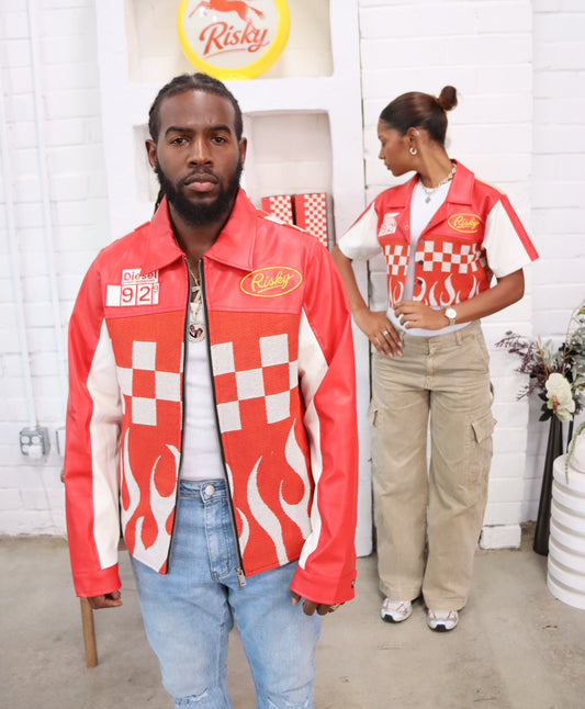 TRUCK STOP HANDMADE TAPESTRY JACQUARD ZIPPERED JACKET RED
