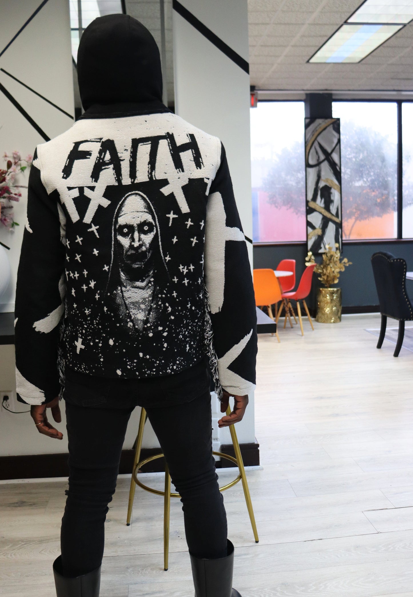 FAITH NUN HANDMADE TAPESTRY JACQUARD ZIPPERED JACKET