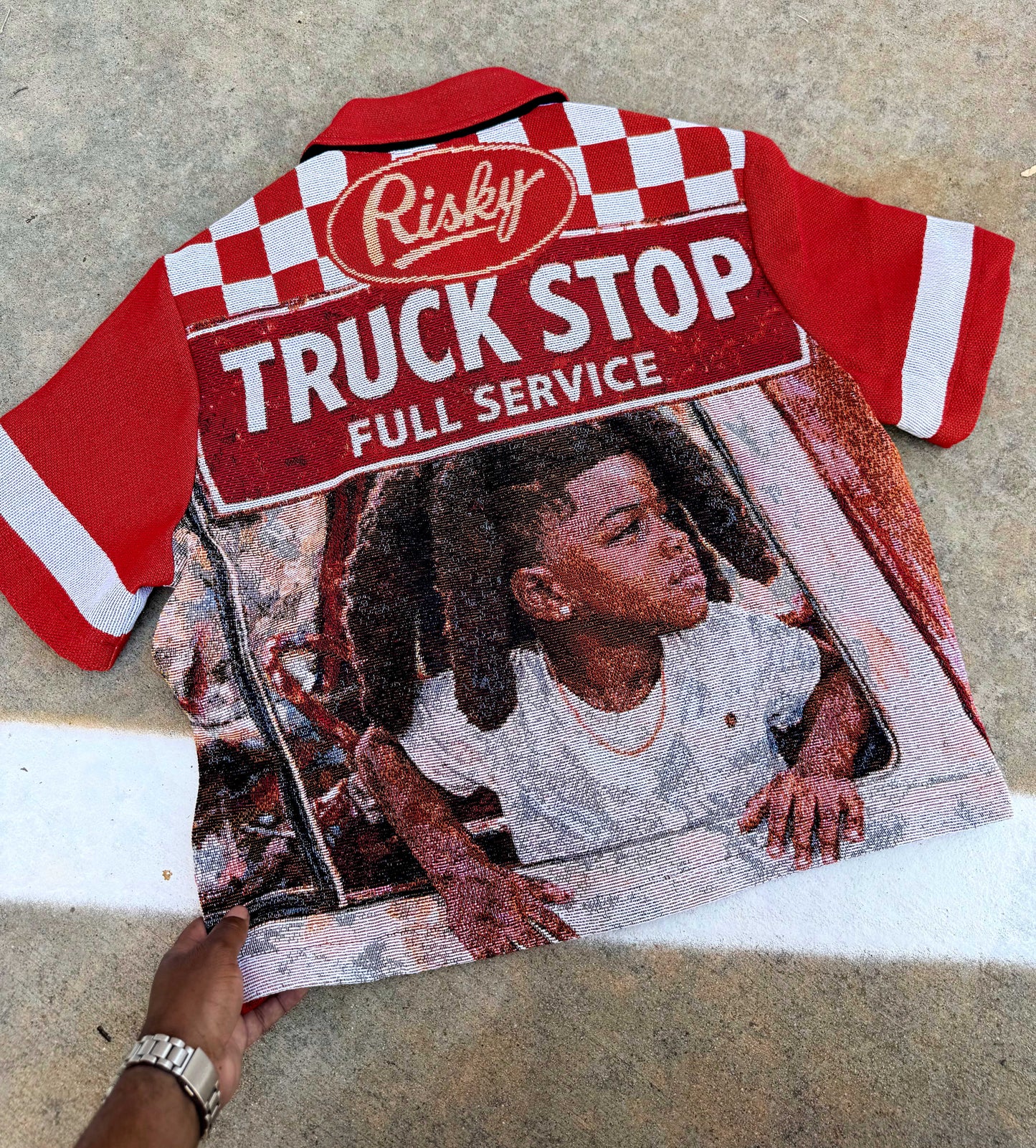 TRUCK STOP HANDMADE TAPESTRY JACQUARD FABRIC WORK SHIRT RED