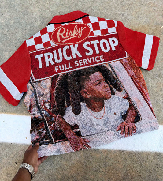 TRUCK STOP HANDMADE TAPESTRY JACQUARD FABRIC WORK SHIRT RED