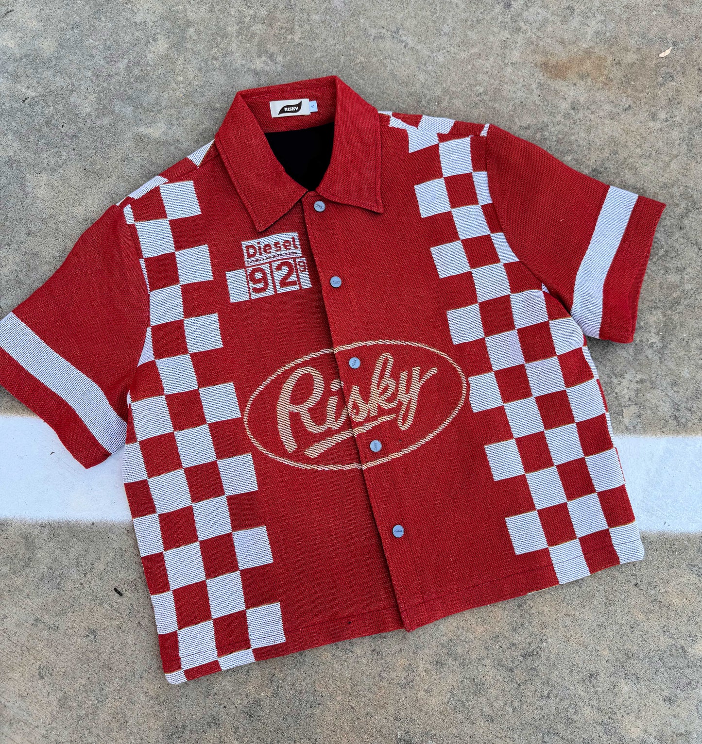 TRUCK STOP HANDMADE TAPESTRY JACQUARD FABRIC WORK SHIRT RED