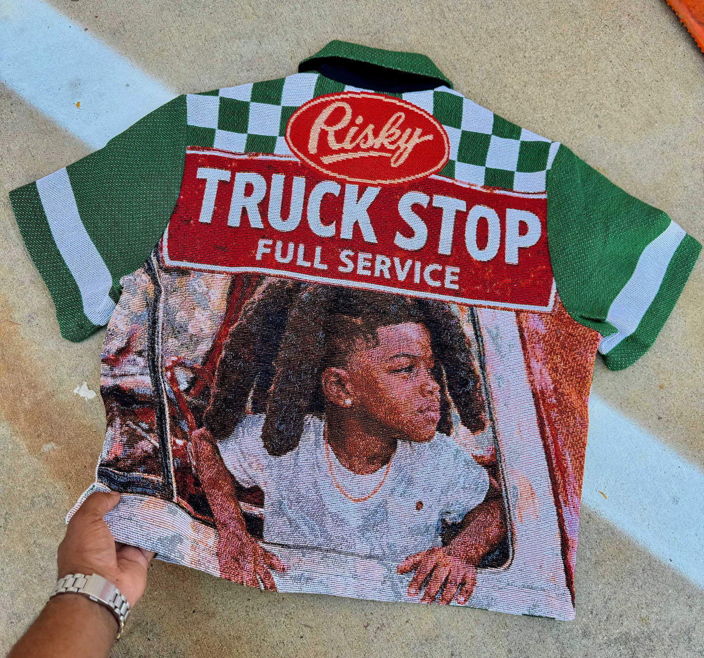 TRUCK STOP HANDMADE TAPESTRY JACQUARD FABRIC WORK SHIRT GREEN