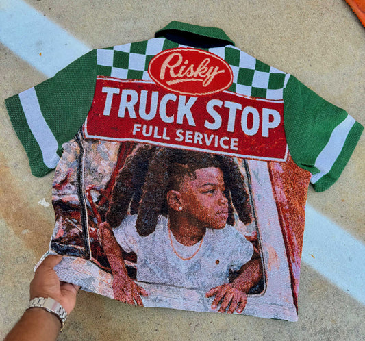 TRUCK STOP HANDMADE TAPESTRY JACQUARD FABRIC WORK SHIRT GREEN