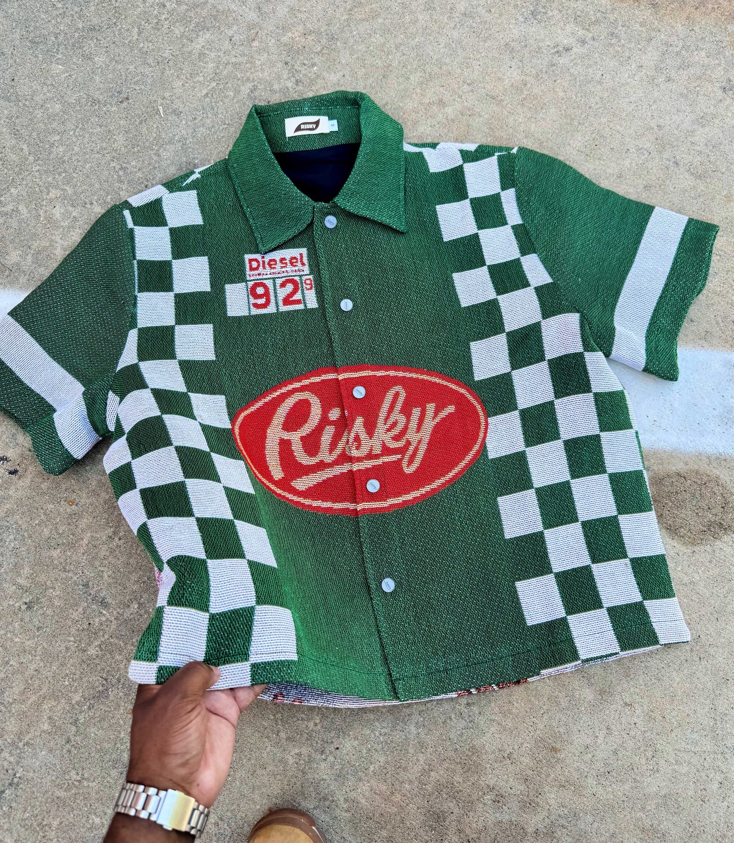 TRUCK STOP HANDMADE TAPESTRY JACQUARD FABRIC WORK SHIRT GREEN
