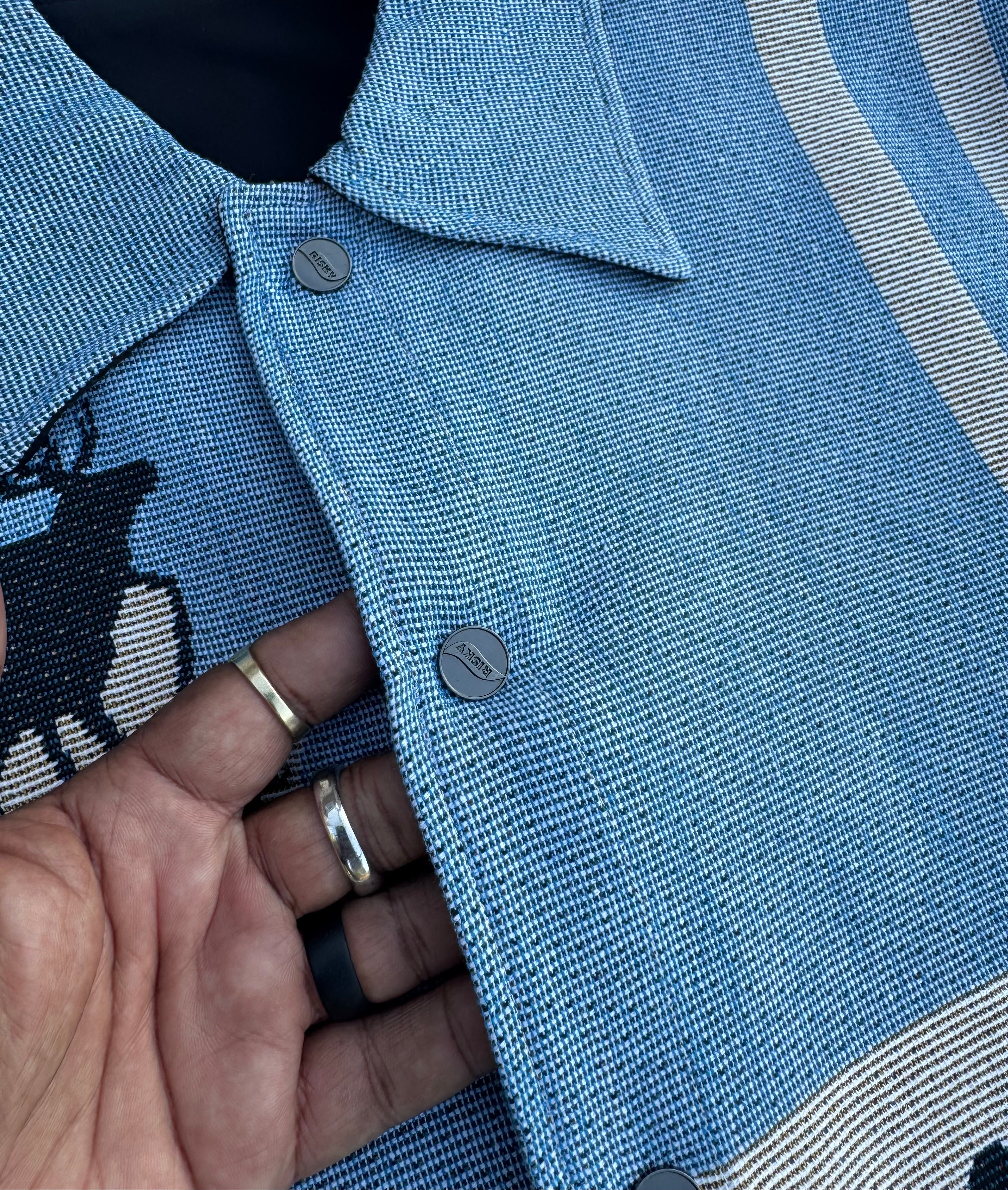 BOYS OF AMERICA HANDMADE TAPESTRY JACQUARD FABRIC WORK BABY BLUE