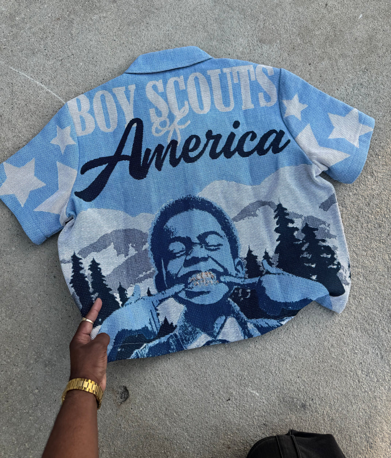 BOYS OF AMERICA HANDMADE TAPESTRY JACQUARD FABRIC WORK BABY BLUE
