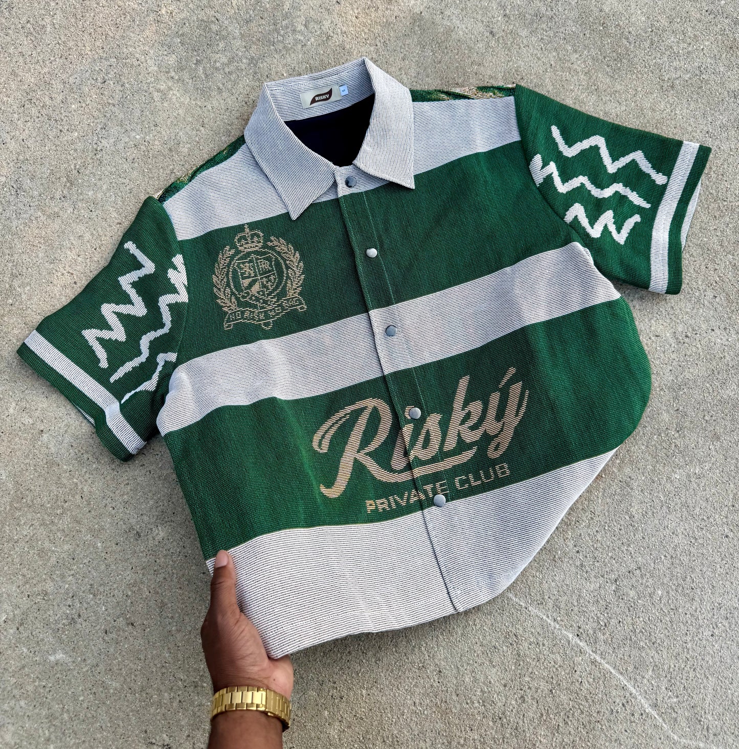 NEW MONEY TAPESTRY JACQUARD FABRIC SHIRT GREEN