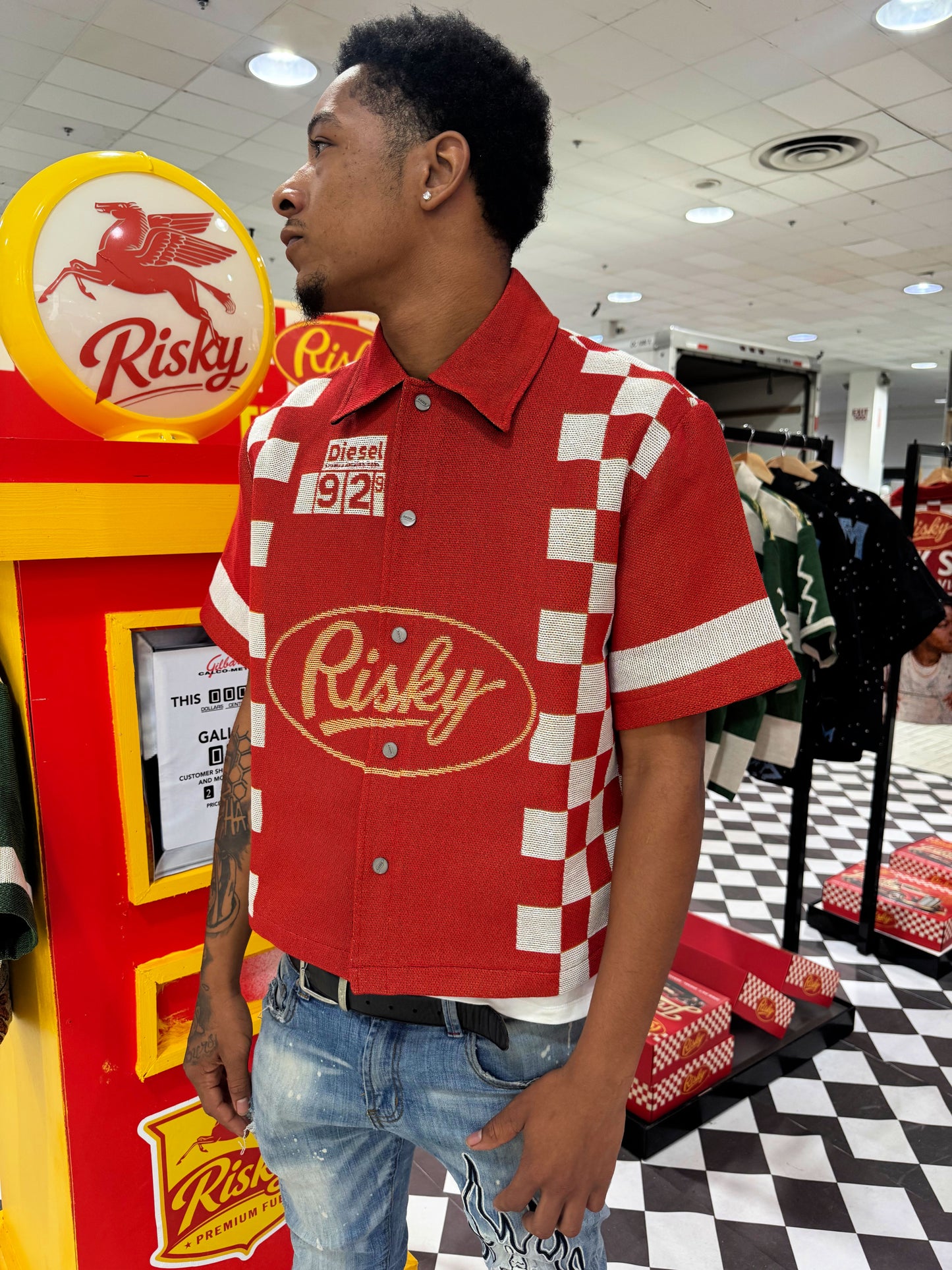 TRUCK STOP HANDMADE TAPESTRY JACQUARD FABRIC WORK SHIRT RED