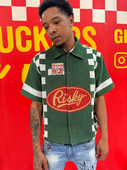 TRUCK STOP HANDMADE TAPESTRY JACQUARD FABRIC WORK SHIRT GREEN