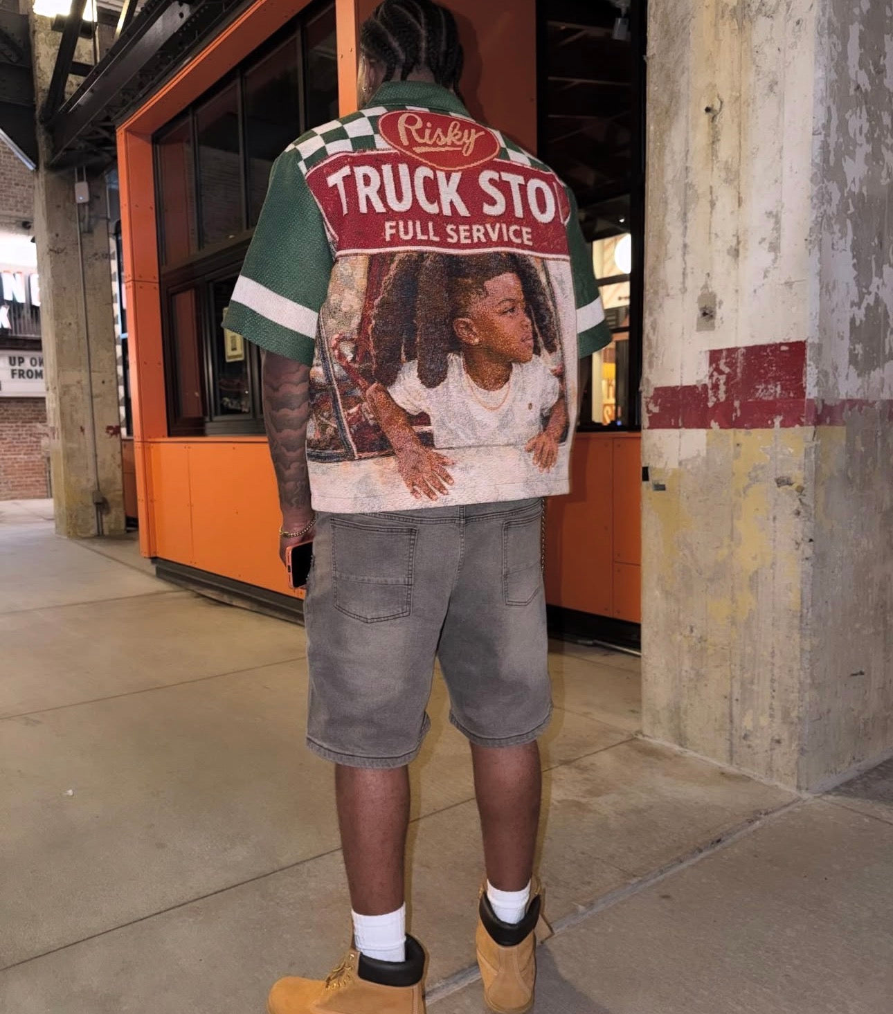 TRUCK STOP HANDMADE TAPESTRY JACQUARD FABRIC WORK SHIRT GREEN